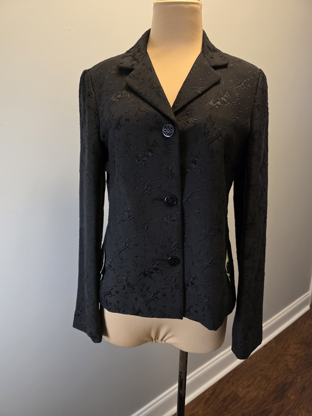 Tocca Black Textured Brocade Blazer